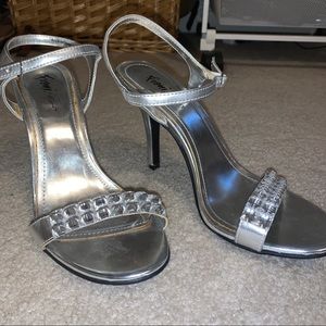 silver high heels